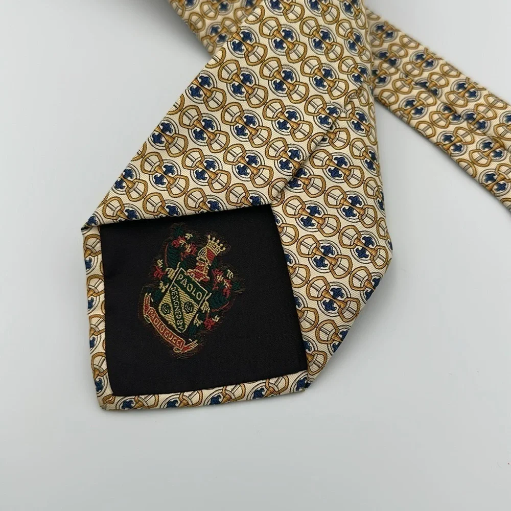 Gucci by Paolo Gucci Vintage Silk Tie Gold Blue Ivory